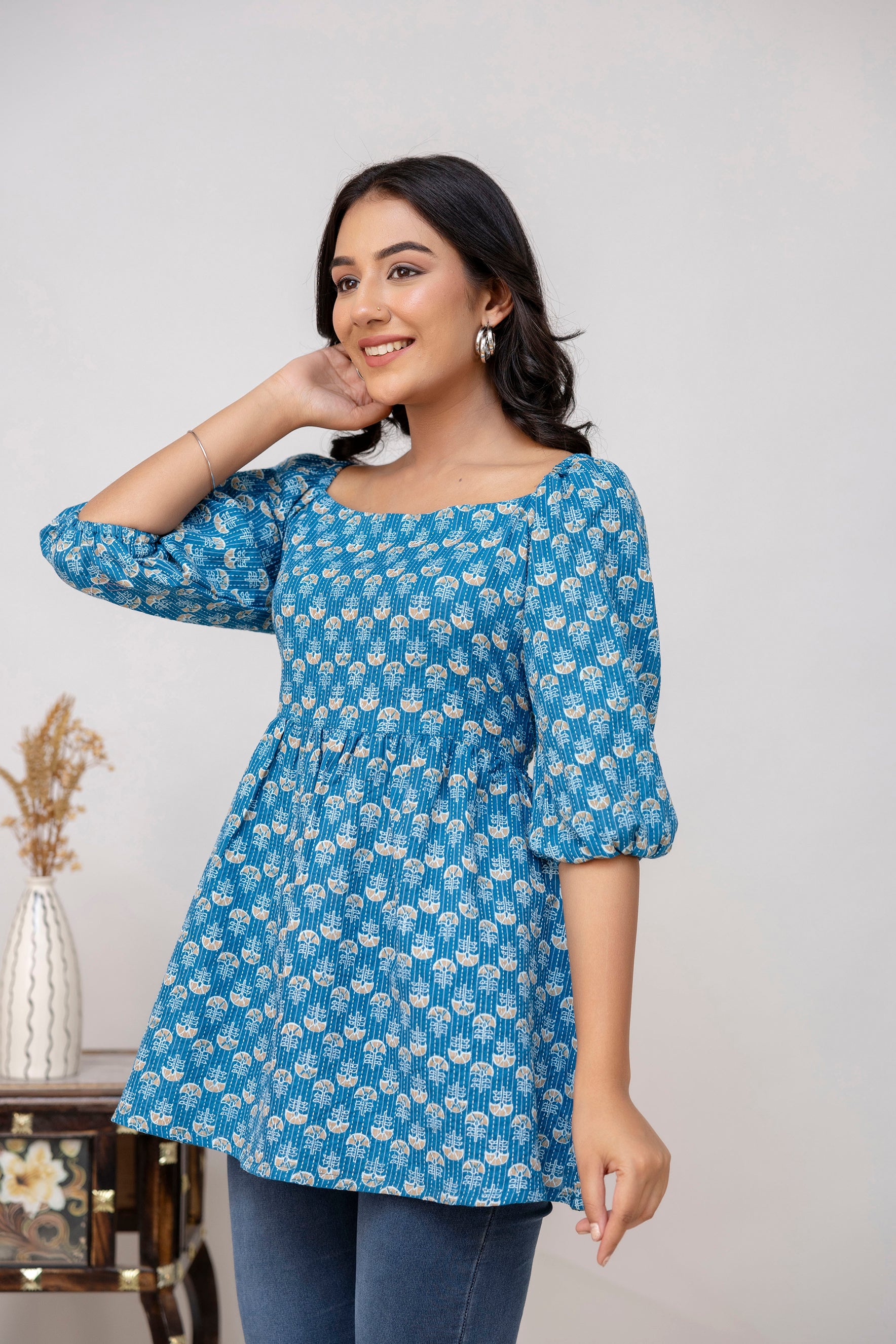 Blue Cotton Top For Women