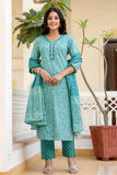 Lily - Green Bandhej Print Festive Cotton Kurta Set with Dupatta