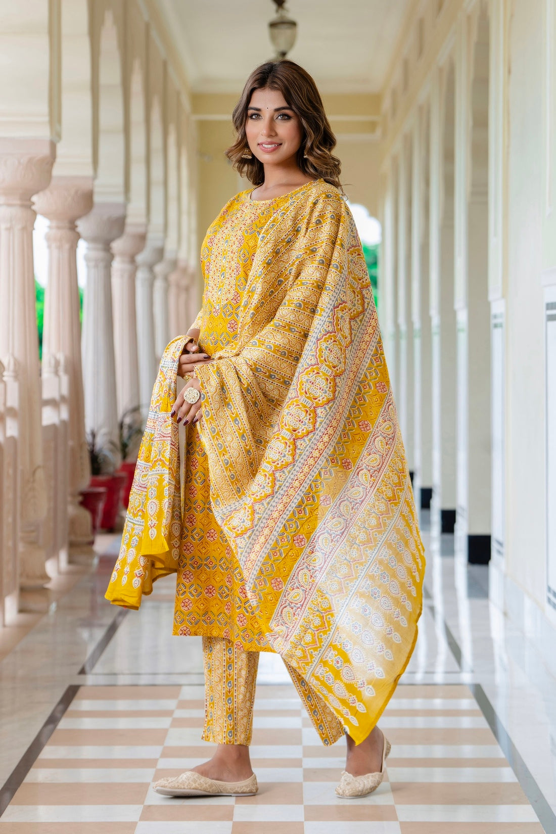 Yellow cotton kurta sets