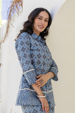 Vega - Blue Lace Details Shirt with Wide Pants Coord Set