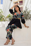 Nuri - Black Embellished Peplum Top with Pants Coord Set