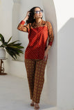 Meira - Rust Embellished Shirt with Contrast Pants Coord Set