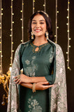 Adhira - Green Printed Festive Silk Kurta Set with Dupatta