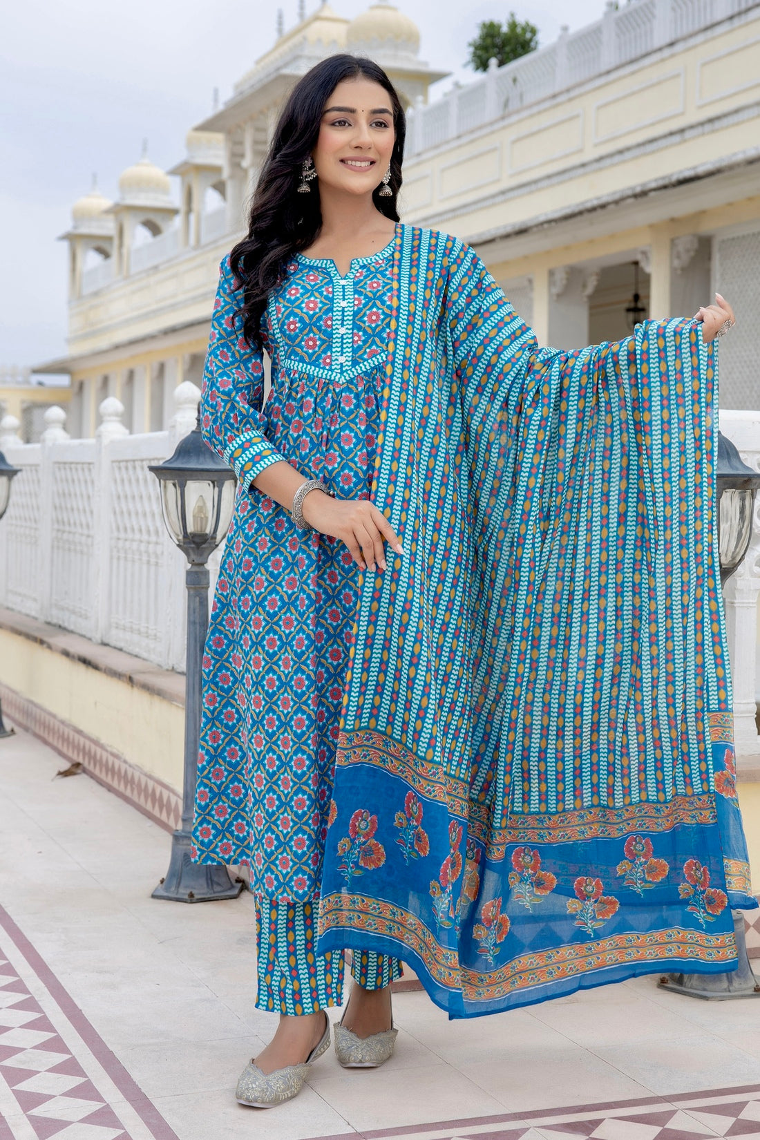 Blue Cotton kurta Set For women