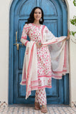 Off White and Pink Cotton Lined Kurta Set with Trousers and Dupatta