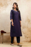 Asha - Navy Blue Embellished Silk Kurta
