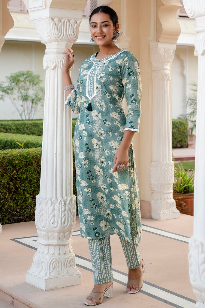 Aviana Supima Cotton Green Kurta Set