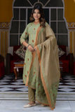 Mehar - Green Collar Neck Cotton Kurta set with Dupatta