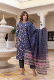 DISHA - Navy Blue Floral Cotton Kurta Set with Dupatta