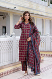 TARA - Maroon Motif Printed Kurta Set with Trouser and Dupatta