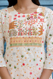 Off White and Pink Cotton Lined Kurta Set with Trousers and Dupatta