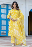 Jaya - Yellow Yoke Design Printed Cotton Kurta Set with Dupatta