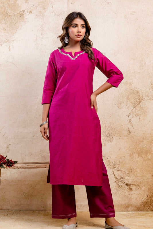 Indira - Burgundy Embellished Silk Kurta