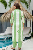 Green and Off White Color Blocked Kurta Set with Trousers and Dupatta