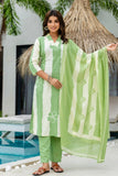 Green and Off White Color Blocked Kurta Set with Trousers and Dupatta