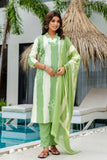Green and Off White Color Blocked Kurta Set with Trousers and Dupatta