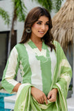 Green and Off White Color Blocked Kurta Set with Trousers and Dupatta