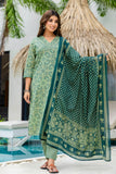 Green Ajrakh Print V-neck Cotton Kurta Set with Trousers and Dupatta