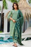 Green Ajrakh Print V-neck Cotton Kurta Set with Trousers and Dupatta