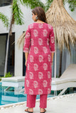 Maroon Batik Print Cotton Kurta set with Trouers and Dupatta