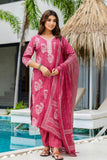 Maroon Batik Print Cotton Kurta set with Trouers and Dupatta