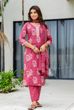 Maroon Batik Print Cotton Kurta set with Trouers and Dupatta