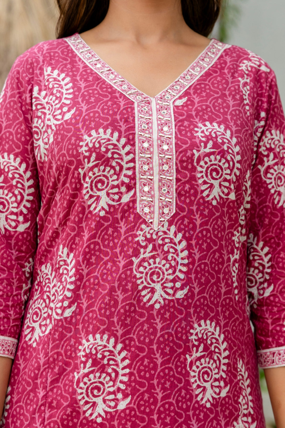 Maroon Batik Print Cotton Kurta set with Trouers and Dupatta
