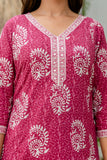 Maroon Batik Print Cotton Kurta set with Trouers and Dupatta