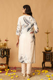 Cream Festive Hand Embroisered Viscose Kurta Set with Trousers and Dupatta