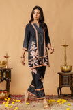 Black Mandarin Collar Sequins Highlight Viscose Kuri with Wide Leg Palazzos Coord Set