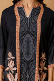 Black Mandarin Collar Sequins Highlight Viscose Kuri with Wide Leg Palazzos Coord Set