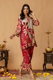 Maroon Green Sequins Highlight Viscose Kurti with Wide Leg Palazzo Coord Set