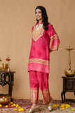 Pink Sequins Highlight Viscose Kurti with Wide Leg Palazzo Coord Set