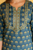 Green Motif Printed Cotton Kurta Set with Palazzos and Dupatta