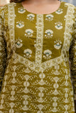 Olive Green Ethnic Printed Cotton Kurta Set with Palazzos and Dupatta