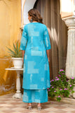 Blue Pintucks Cotton Kurta Set with Palazzo