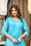 Blue Pintucks Cotton Kurta Set with Palazzo