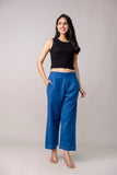 Blue Wide Leg Mid Rise Palazzos