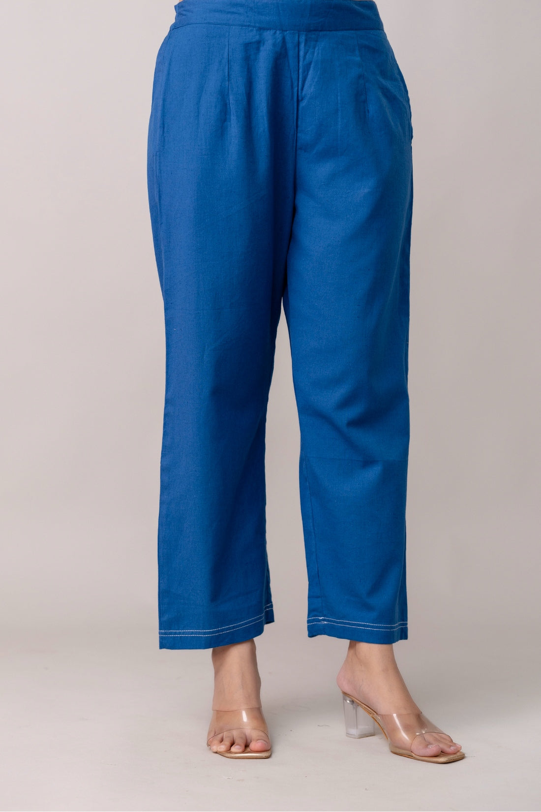 Blue Wide Leg Mid Rise Palazzos