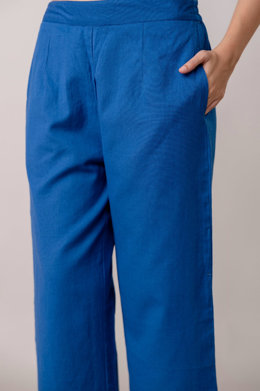 Blue Wide Leg Mid Rise Palazzos