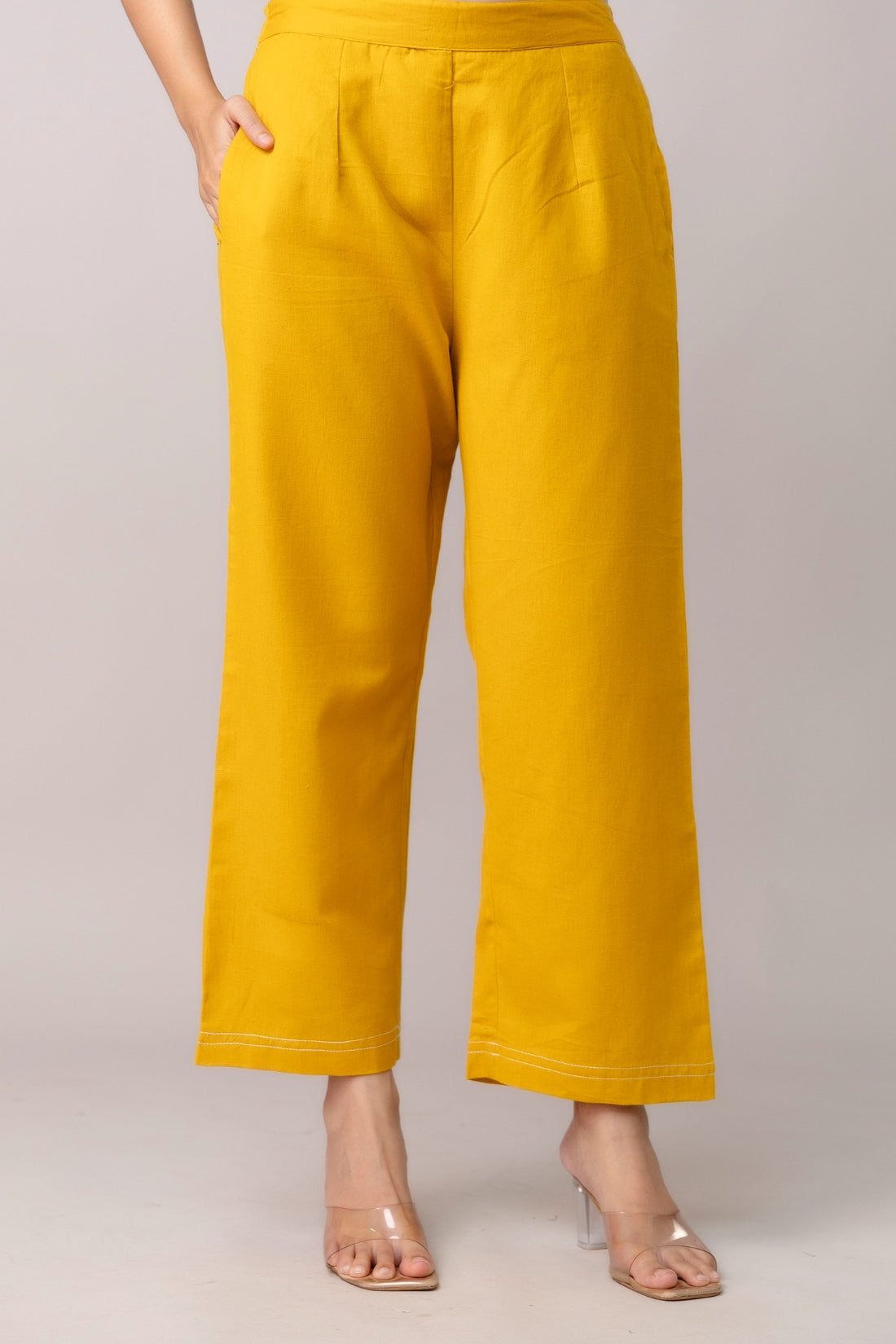Yellow Wide Leg Mid Rise Palazzos