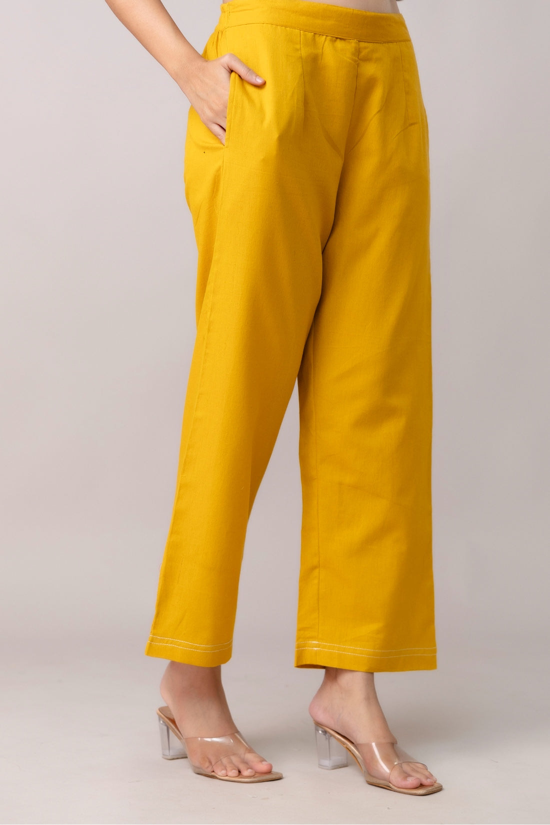 Yellow Wide Leg Mid Rise Palazzos