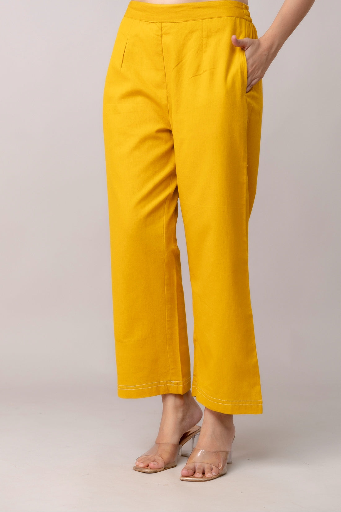 Yellow Wide Leg Mid Rise Palazzos