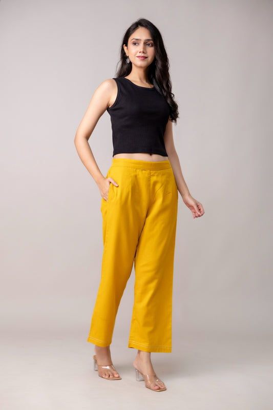 Yellow Wide Leg Mid Rise Palazzos