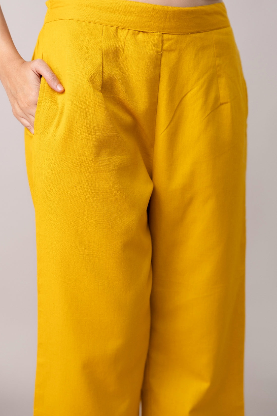 Yellow Wide Leg Mid Rise Palazzos