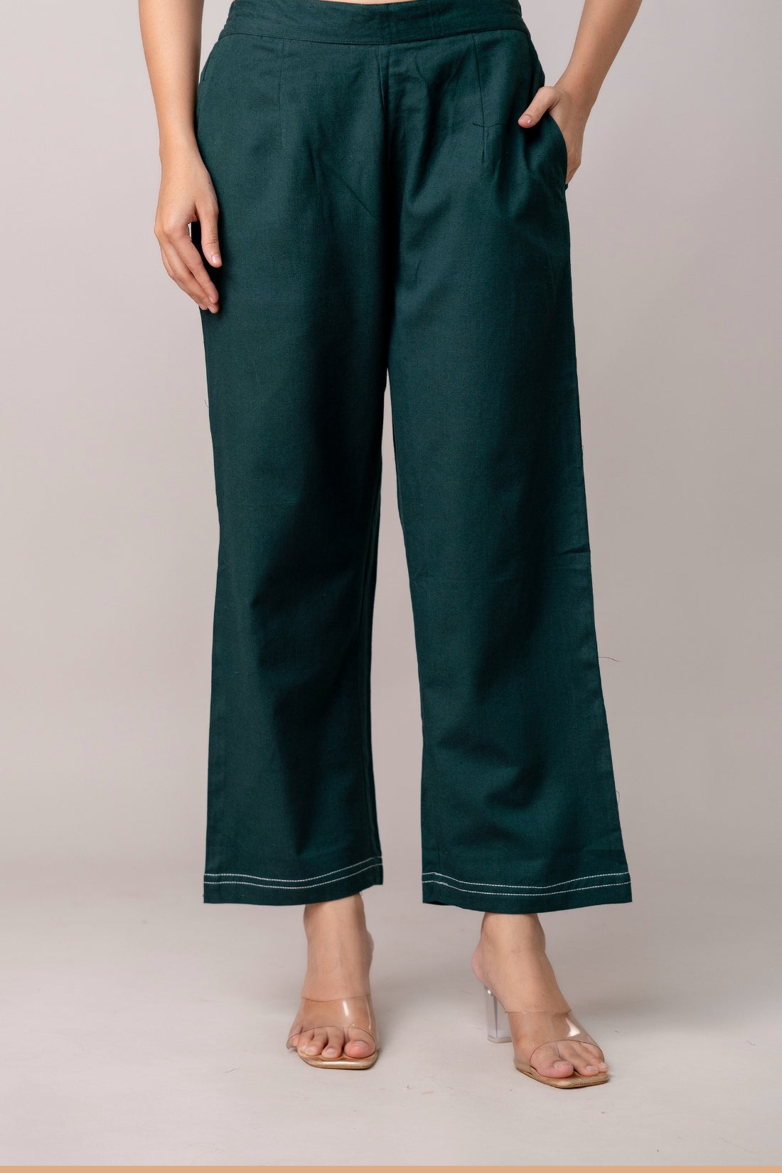 Bottle Green Wide Leg Mid Rise Palazzos