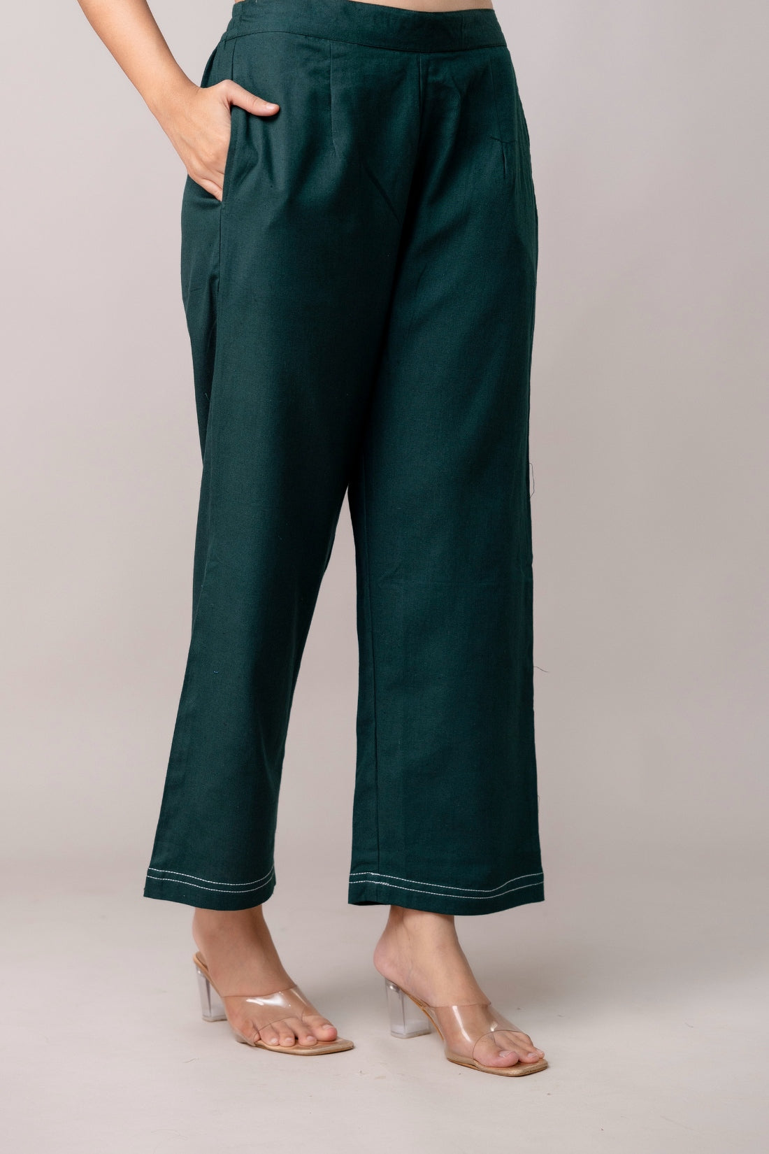 Bottle Green Wide Leg Mid Rise Palazzos