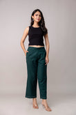 Bottle Green Wide Leg Mid Rise Palazzos
