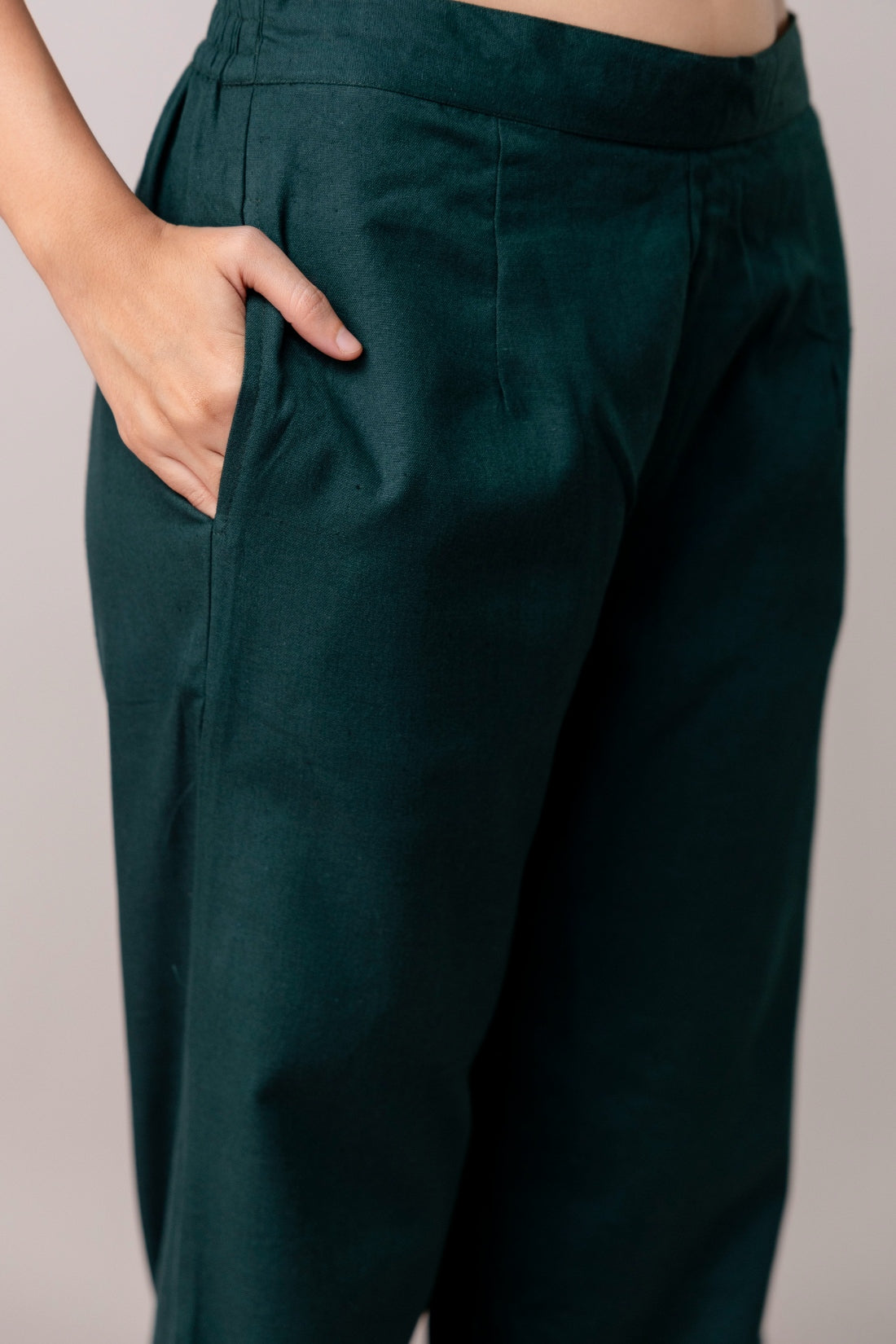 Bottle Green Wide Leg Mid Rise Palazzos