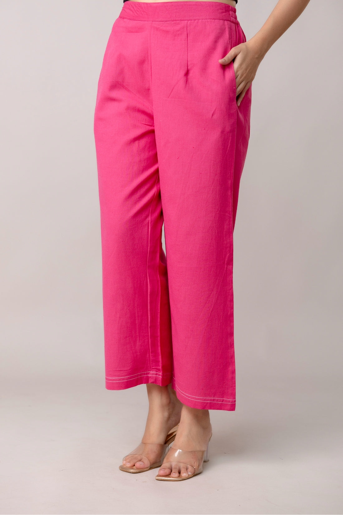 Pink Wide Leg Mid Rise Palazzos